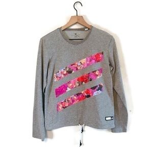 Adidas Floral 3 Stripe Pullover Long Sleeve Gray Reed Pink Print Shirt  Small